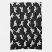 キャットシルエットデザインレトロキッテンアートブラック キッチンタオル (縦)
