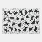 キャットシルエットブラック&ホワイトドードルバブル キッチンタオル (横)