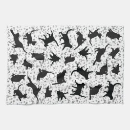 キャットシルエットブラック&ホワイトドードルバブル キッチンタオル