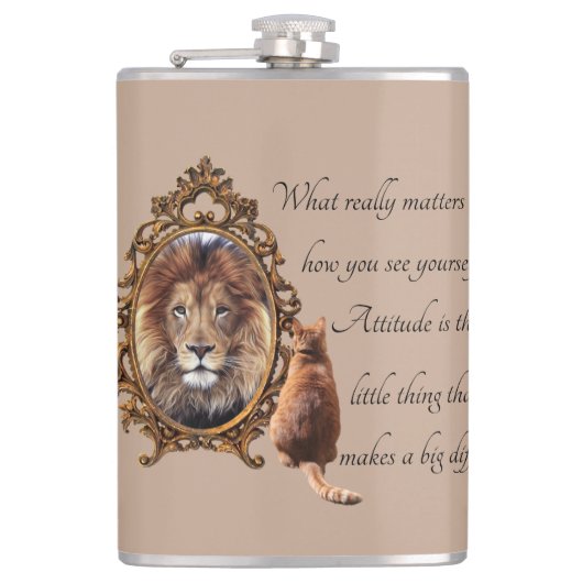 キャットジュー鏡リオン感動的文字ヴィンテージ フラスク (正面)