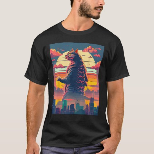 キャットジラ おもしろ パロディ かわいい モンスター Tシャツ (正面)