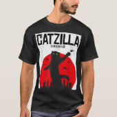 キャットジラ 楽しい怪獣 ネコ デザイン Tシャツ (正面)