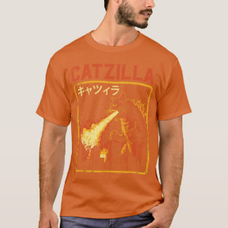 キャットジラ 猫 モンスター おもしろ パロディ レディース M Tシャツ