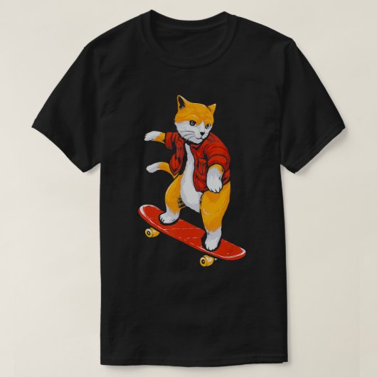 キャットスケーター猫スケートボード猫好き私は犬が大好き Tシャツ (デザイン正面)