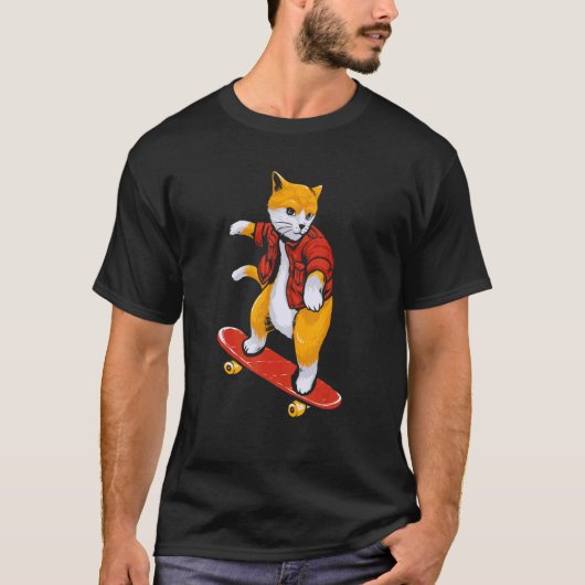 キャットスケーター猫スケートボード猫 Tシャツ (正面)