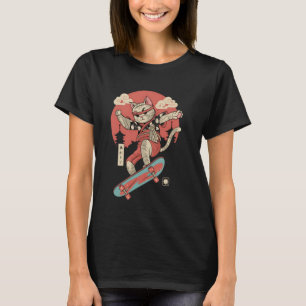 キャットスケートボー日本のディングヴィンテージ浮世絵 Tシャツ