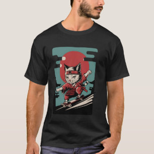 キャットスケートボー日本のディングヴィンテージ浮世絵 Tシャツ