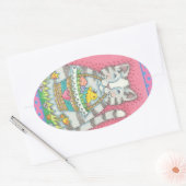 キャットスタンプ&イースターエッグバスケット、キャットスティッカーシート 楕円形シール (封筒)