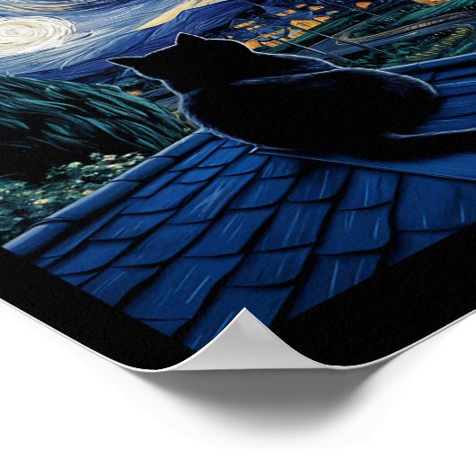 キャットスターリーナイトバンゴッホキャットアートラバーキャッおもしろいト ポスター (角)