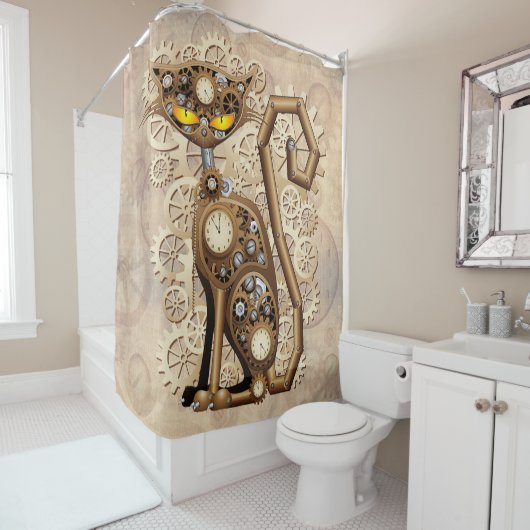 キャットスチームパンクヴィンテージレトロスタイル機 シャワーカーテン (インサイチュ)
