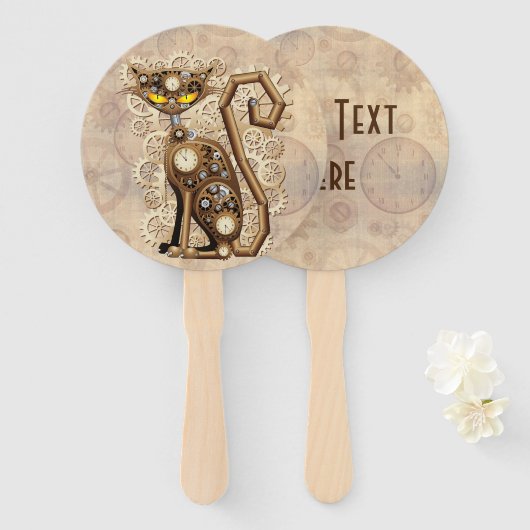 キャットスチームパンクヴィンテージレトロスタイル機 ハンドファン (正面&裏面)