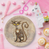 キャットスチームパンクヴィンテージレトロスタイル機 ペーパープレート (パーティー)