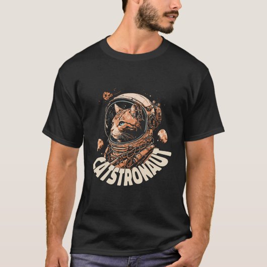 キャットストロナウおもしろい宇宙キャット宇宙飛行士 Tシャツ (正面)