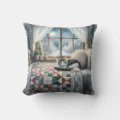 キャットスリーピングオンベッドキルト クッション (正面)