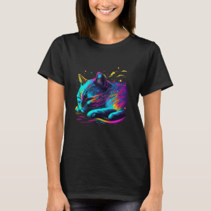 キャットスリープカラフルキャットアサイケデリックート Tシャツ