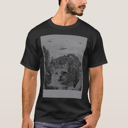 キャットセルフィーミームUFO目撃エイリアン陰謀Sci Tシャツ (正面)