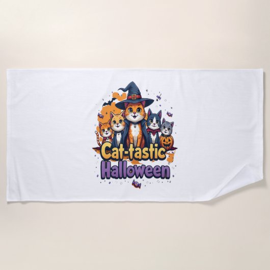 キャットタスティックハロウィーン ビーチタオル (正面)