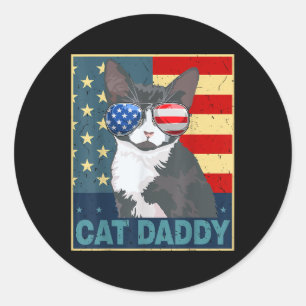 キャットダディーアメリカ国旗7月4日父の日おもしろい ラウンドシール