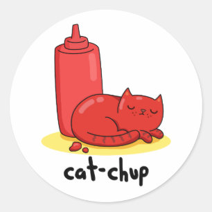 キャットチャッおもしろいプレッドケチャップキャットパン ラウンドシール