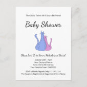 キャットツインズブルーピンクエレガントベビーシャワー 案内ポストカード (正面)