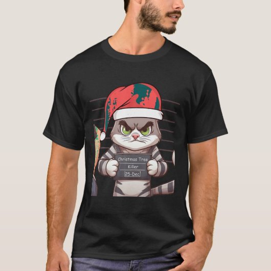 キャットツリーキラーおもしろいクリスマスサンタクロース Tシャツ (正面)