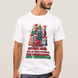 キャットツリーライトクリスマスファミリーマッチングパジャマ Tシャツ