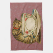 キャットティーカップキュートビクトリアンヴィンテージ キッチンタオル (縦)