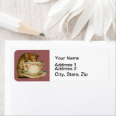 キャットティーカップキュートビクトリアンヴィンテージ ラベル (インサイチュ)