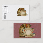 キャットティーカップキュートビクトリアンヴィンテージ 名刺 (正面/裏面)