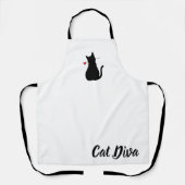 キャットディバブラックシルエットレッドローズペットおもしろい エプロン (正面)