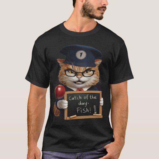 キャットデイプラン、魚をキャッチ Tシャツ (正面)