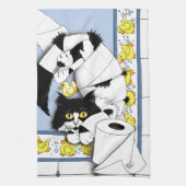 キャットトイレ紙ブルーイエロー キッチンタオル (縦)