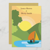 キャットドッグボートレイクサンウォーミングラブ結婚ズ 招待状 (正面/裏面)