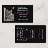 キャットナップペット座ってビジネス紫と黒 名刺 (正面/裏面)