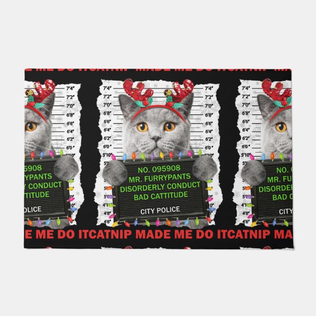 キャットニップの醜いクリスマス猫ママ猫パパ猫ラブ ドアマット (正面)