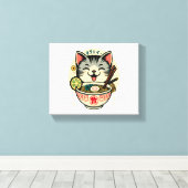 キャットヌードル日本のアニメがかわいい猫 キャンバスプリント (インサイチュ (ウッドフロア))