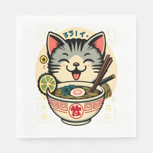 キャットヌードル日本のアニメがかわいい猫 スタンダードランチョンナプキン (正面)