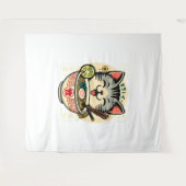 キャットヌードル日本のアニメがかわいい猫 タペストリー (正面(横))