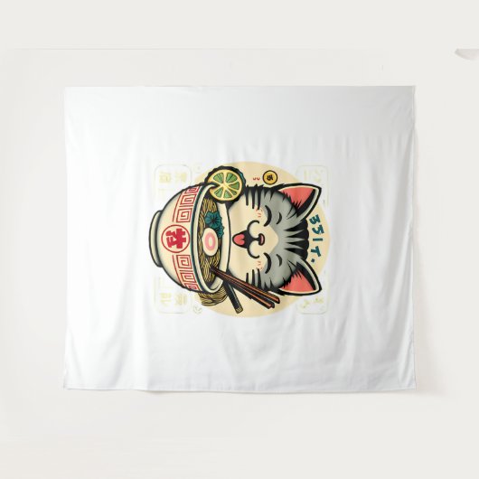 キャットヌードル日本のアニメがかわいい猫 タペストリー (正面(横))