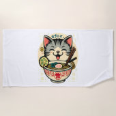 キャットヌードル日本のアニメがかわいい猫 ビーチタオル (正面)