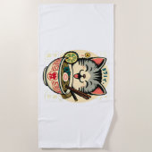 キャットヌードル日本のアニメがかわいい猫 ビーチタオル (正面)