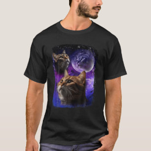 キャットハウリングアットムーン銀河系おもしろい3匹の猫が吠えるw tシャツ