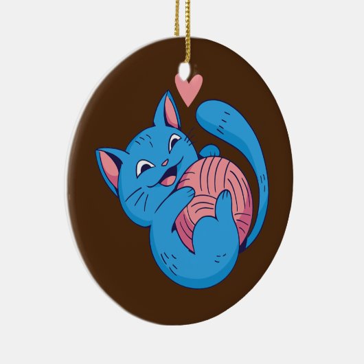 キャットハグスヤーンボール猫好き編み物クロシェティング セラミックオーナメント (右)