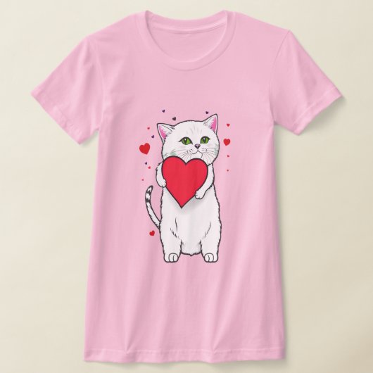 キャットハグ赤いハート Tシャツ (レイダウン)