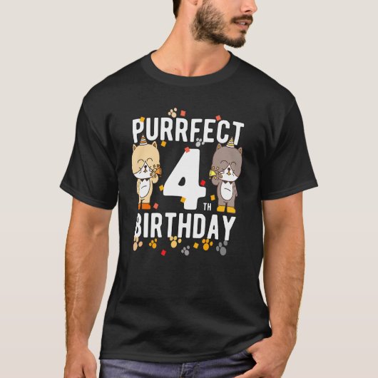 キャットハッピー4歳誕生日 Tシャツ (正面)