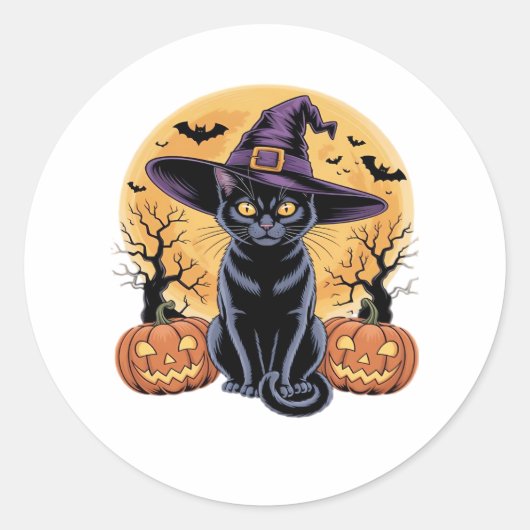 キャットハロウィーンカボチャ必須Tシャツ ラウンドシール (正面)