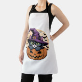 キャットハロウィーンカボチャ黒猫オーバーサイズTシャツ エプロン (インサイチュ)