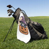 キャットハロウィーンカボチャ黒猫オーバーサイズTシャツ ゴルフタオル (グリーン)