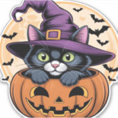 キャットハロウィーンカボチャ黒猫オーバーサイズTシャツ シール (正面)