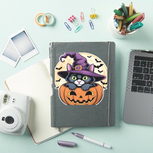 キャットハロウィーンカボチャ黒猫オーバーサイズTシャツ シール (iPadカバー)